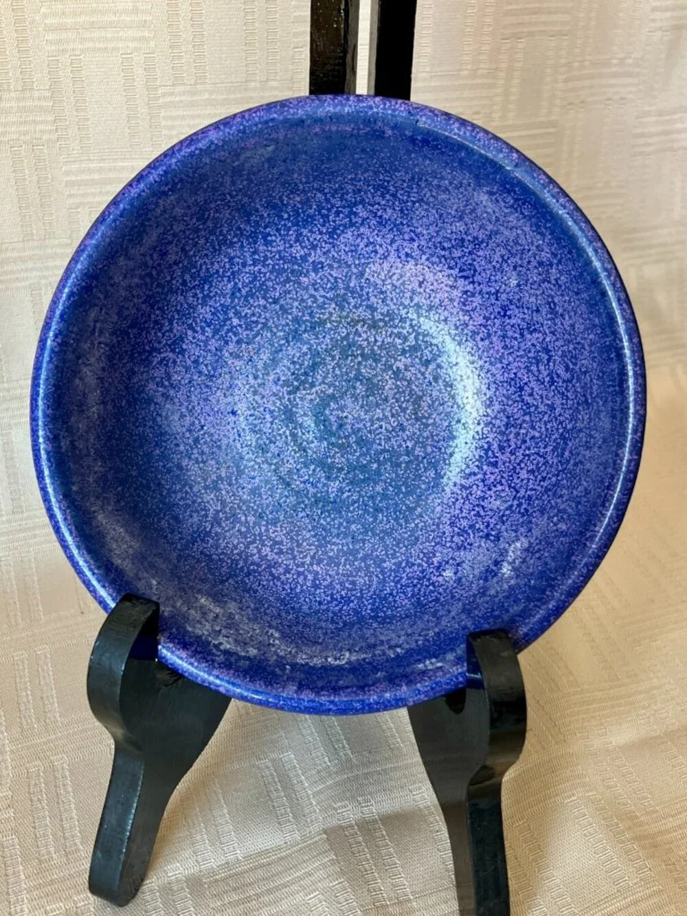 Set of 3 Studio Art Speckled Blue Violet Pottery Bowls Signed Hand Thrown Stonew